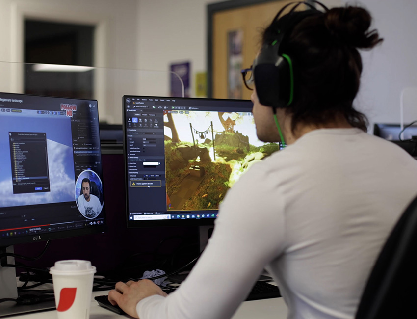 Student working at a computer