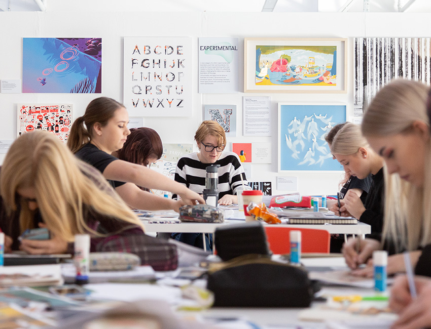 Illustration students working in the Art House