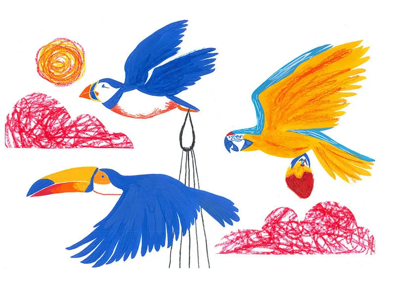 Several tropical birds