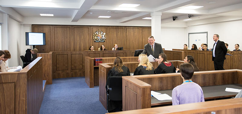Law students study in The University of Worcester's own Court Room