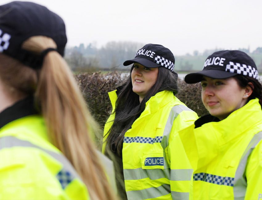 A group of policing students walking together