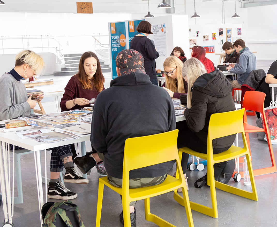 Group of students working in the light and spacious Art House