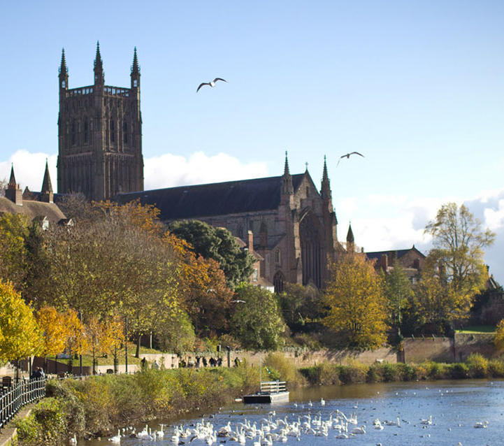 Worcester Cathedral on the banks of the River Severn