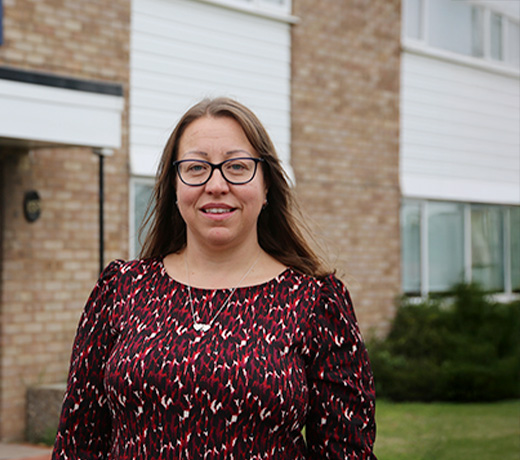 Kate Unwin outside of the Crime Scene House