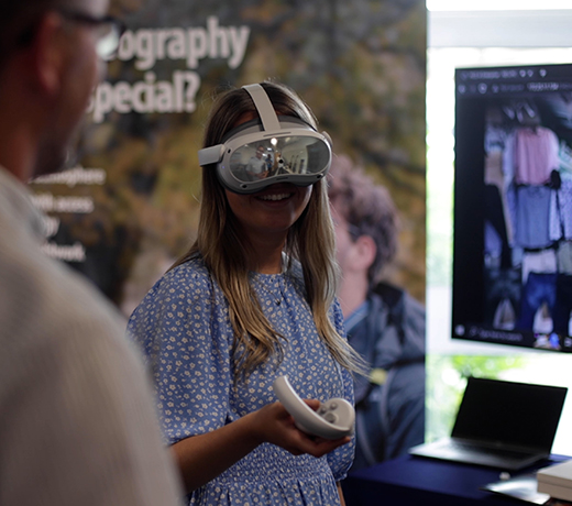 Student wearing a virtual reality headset