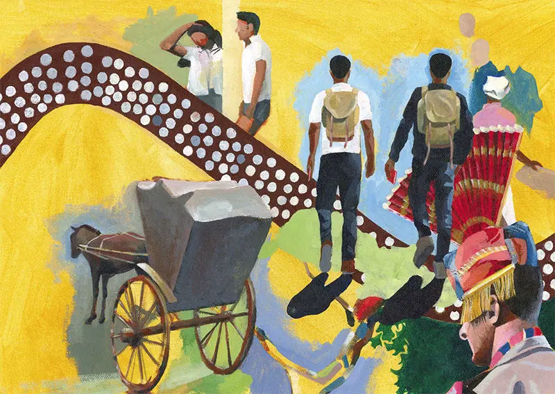 Several people and a cart