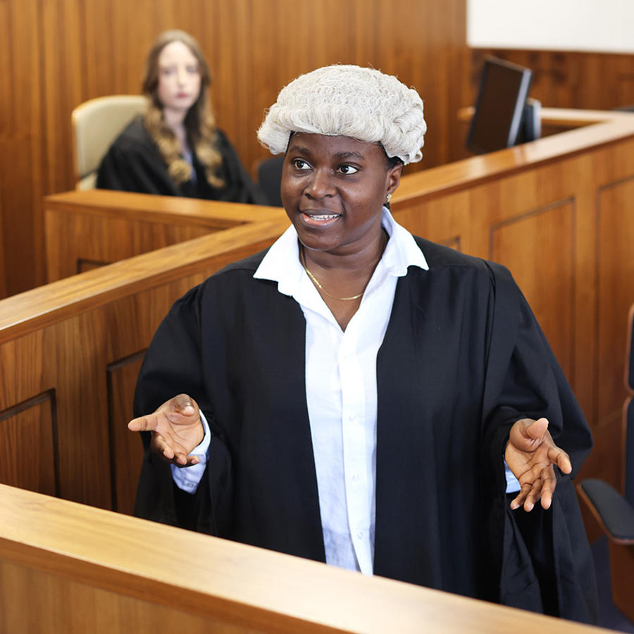 A Law student in the mock law courts