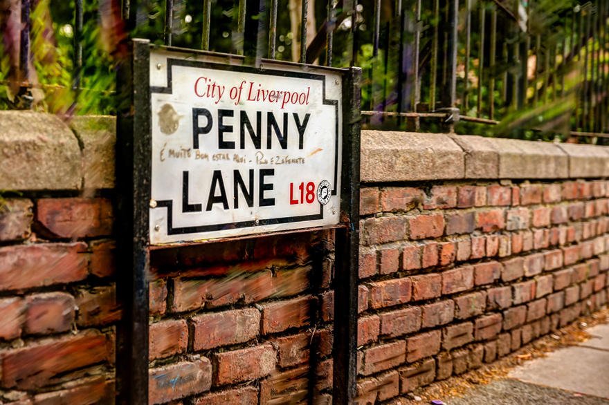 The street sign for Penny Lane in Liverpool UK